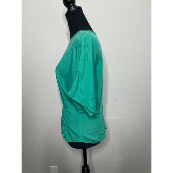 Michelle Stuart Vintage Fitted Blouse Short Sleeve Emerald Green Button Up Back - Picture 6 of 13